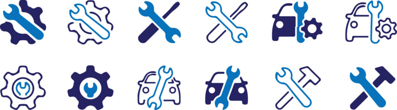 car gear service bule icon set vector illustration design collection 