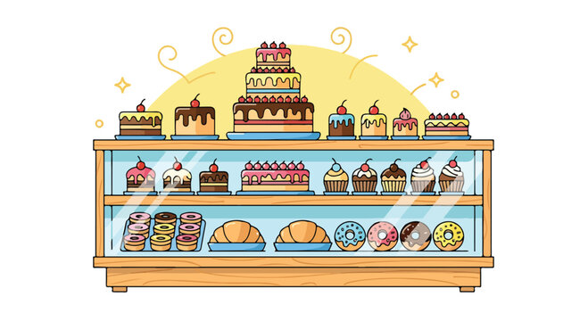 A colorful bakery display case with assorted sweet treats