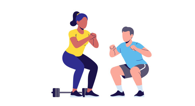 People doing squat exercises together.