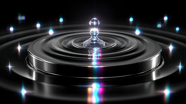 Water droplet creating ripples on reflective surface