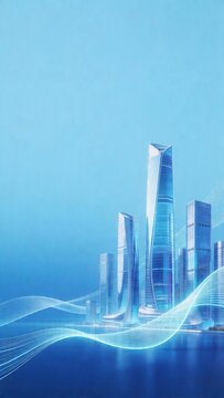 Futuristic city skyline with reflective towers