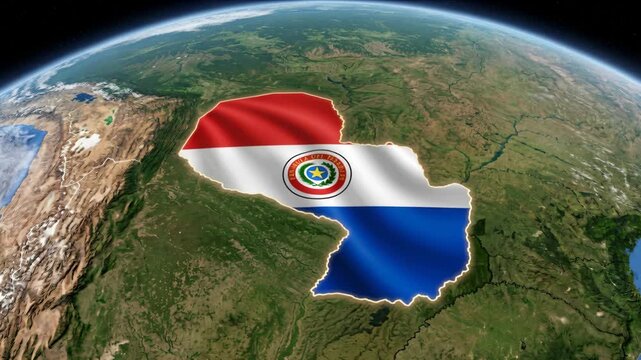 Paraguay Flag Map Animation on Earth Globe Satellite View from Space