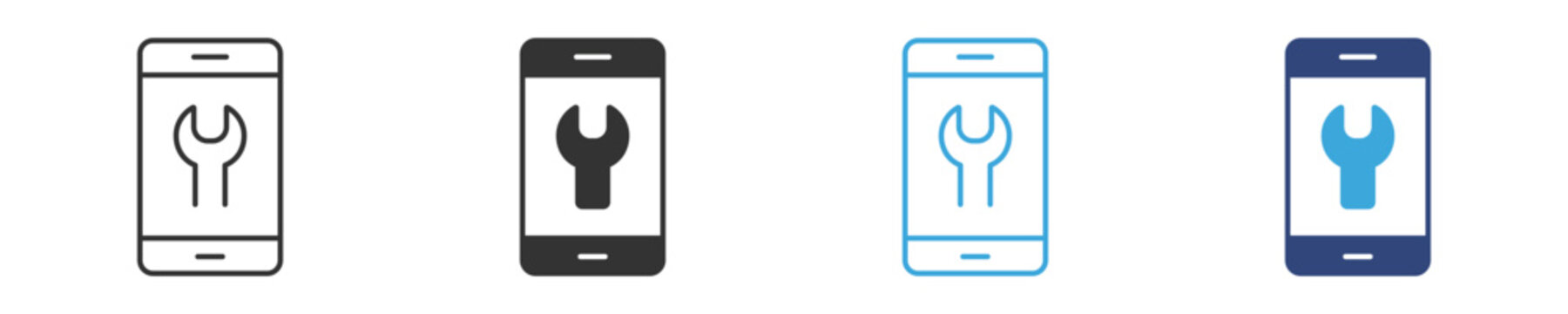 Mobile repair icons set, Smartphone service symbols, Device maintenance icons, Phone repair vector icons, Mobile support symbols