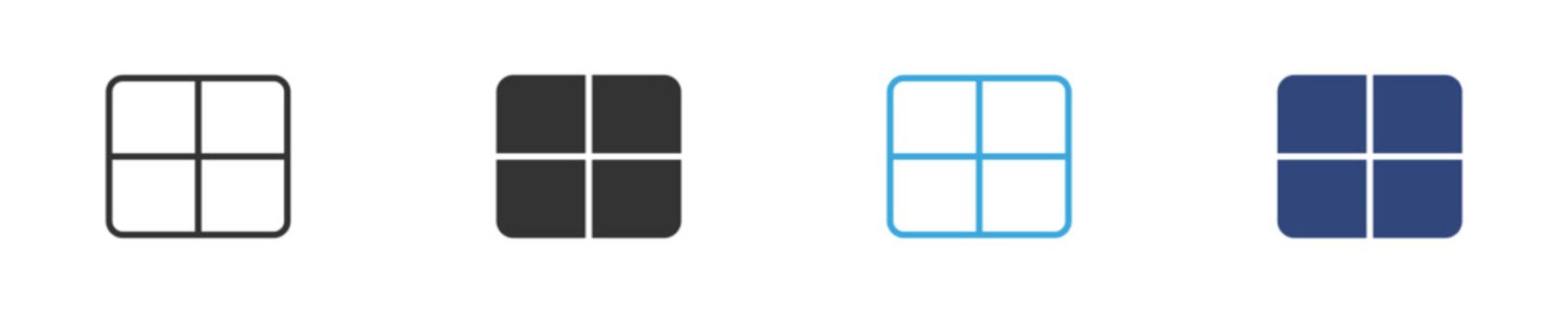Grid layout icons set, Dashboard view symbols, UI grid icons, Interface blocks vector icons, Layout structure symbols
