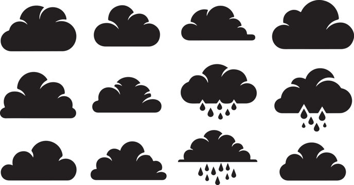 Various Black Cloud Shapes and Rain Symbols