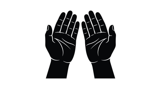 Black silhouette of two open hands palms up for begging prayer giving or receiving gesture conceptual illustration