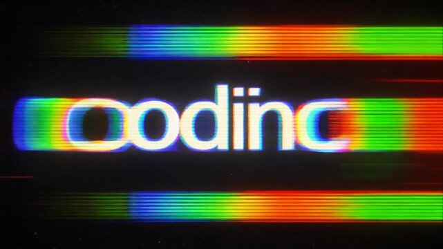 White loading text on black digital screen with vintage glitch effect for technology and internet