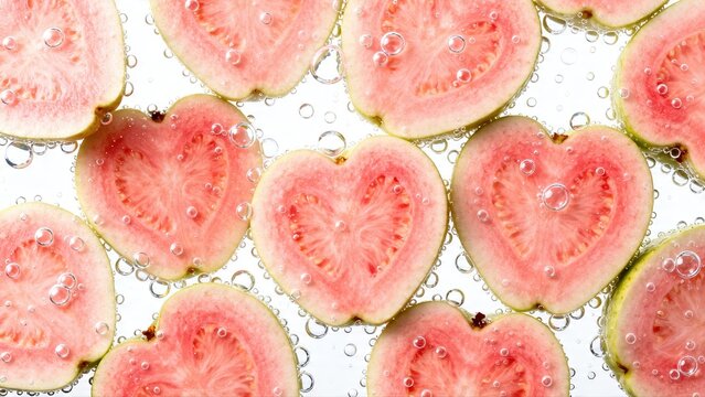 Heartshaped guava slices in water