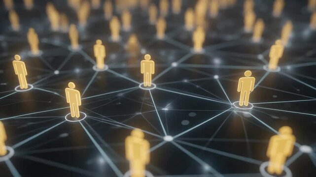 Digital network connection with glowing human icons representing social media and online communication