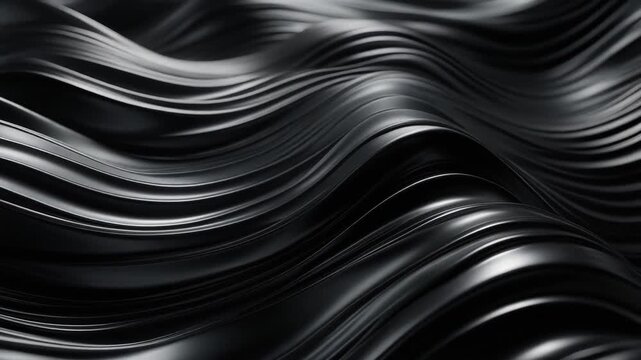 Abstract black glossy waves with smooth flowing curves and reflective surface texture background