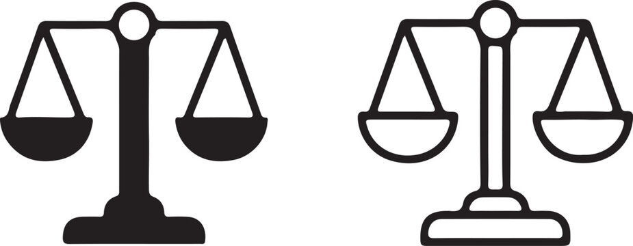 justice balance scale symbol black black line icon set vector logo design 
