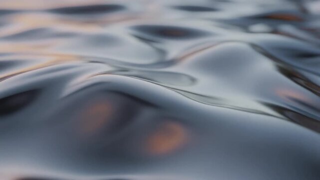 Close up of calm water surface with gentle ripples reflecting soft natural light