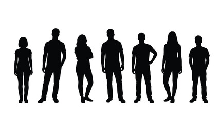 Silhouettes of a group of diverse men and women standing in a row © Hikari Vector Studio