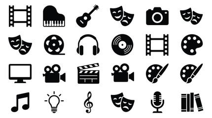 Set of creative arts and entertainment icons including music, cinema, theater, painting, and photography symbols © Hikari Vector Studio