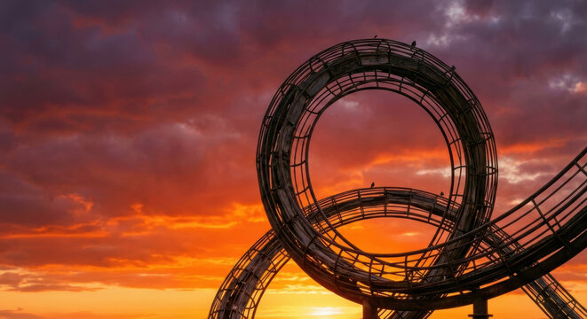 Central bank monetary policy concept central bank monetary policy concept with abstract steel loop sculpture silhouette against dramatic sunset