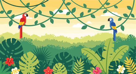 A colorful jungle scene with two parrots © Erdi