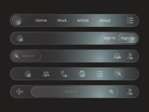 Modern Glassmorphism Top Navigation Bar UI Vector Template