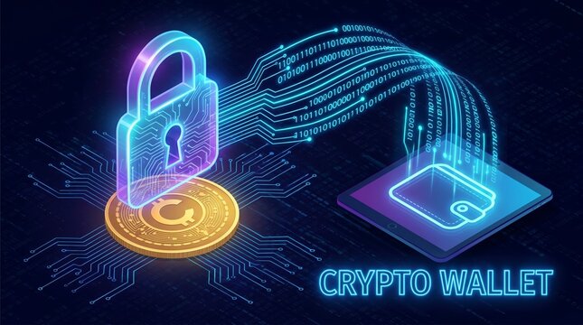 Secure crypto wallet with digital lock and glowing data flow