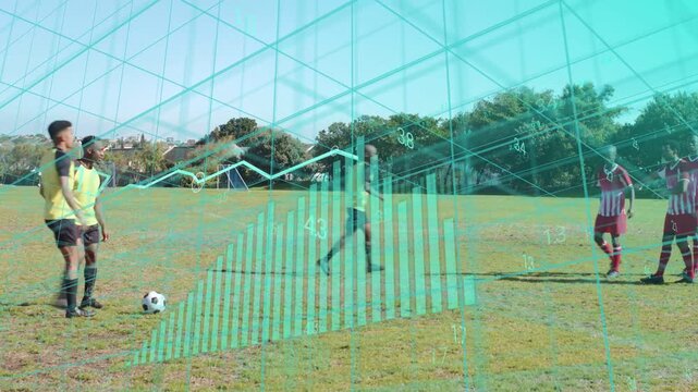 Yellow-team player placing soccer ball then kicking toward goal, teal overlay obscuring players