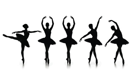 Silhouettes of five ballerinas in different poses © Hikari Vector Studio