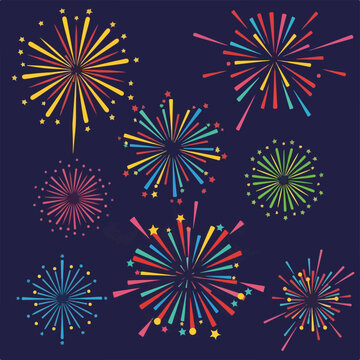 Colorful fireworks on a dark blue background