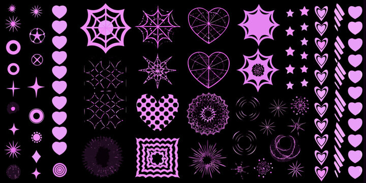 A collection of vibrant pink and purple geometric and heart shaped designs