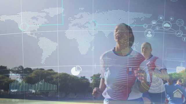 Vertical video: Lead soccer player bursting forward during drill, HUD map charts tracking metrics