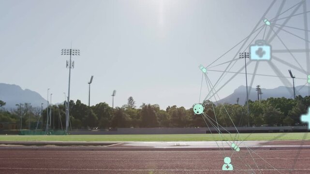 Once overlay appearing teen runner racing past track as overlay showing blade speed  and  health ico