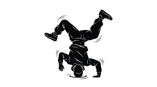Breakdancer silhouette performing a headspin, dynamic street dance pose, urban hip hop culture, athletic breakdancing move, energetic bboy character
