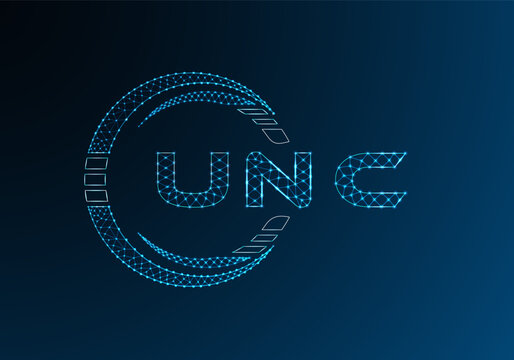 UNC low poly letter logo vector design. UNC lower poly logo design. Low poly logo.