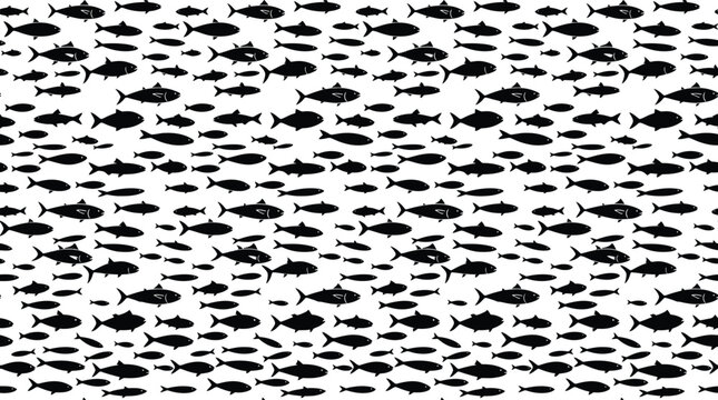 Seamless pattern with silhouettes of tuna fish, vector illustration of a school of fish, marine life background, underwater wildlife, ocean life, simple flat design