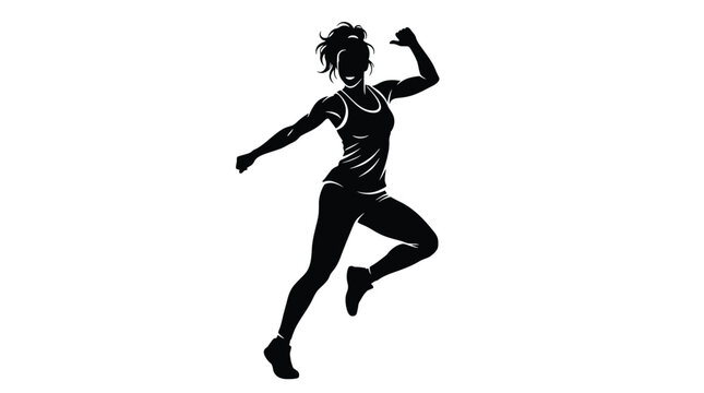 Silhouette of a fit woman jumping or dancing, expressing energy and active lifestyle, vector illustration