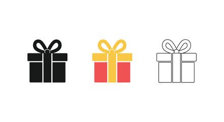 Fototapeta premium Gift box icon set in silhouette flat and outline styles present package celebration vector illustration isolated on white