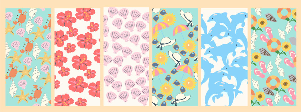 set of seamless  summer pattern poster card, summer time poster, card