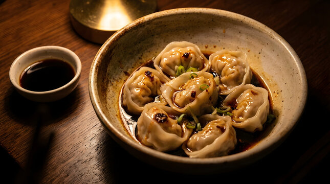 Delicious dumplings in a bowl.