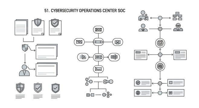 Cybersecurity operations center soc diagrams data flow network monitoring and security
