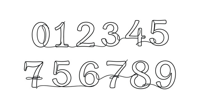 Numeric digits 0 to 9 connected line art font design
