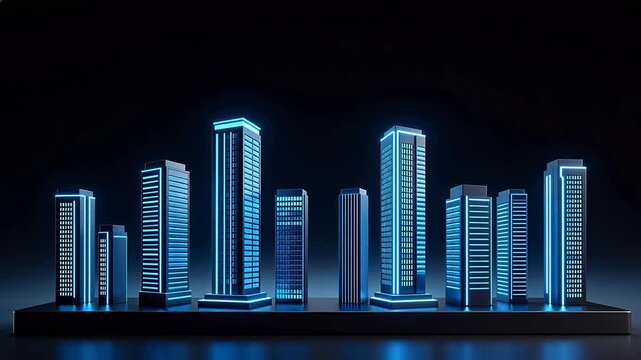 Futuristic skyscraper models with blue lights
