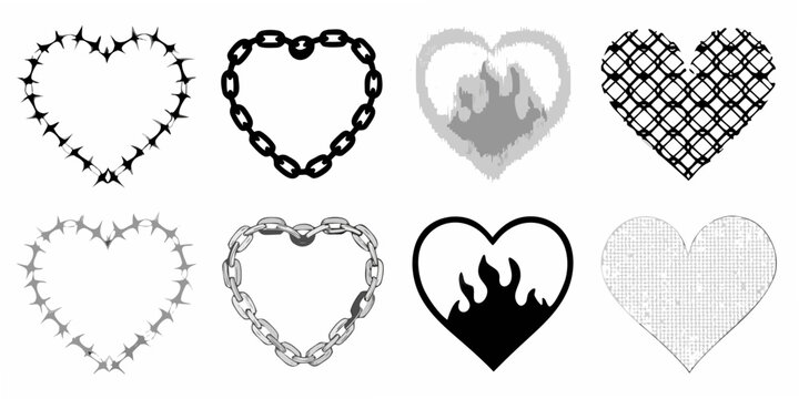 Collection of heart shapes with diverse textures and symbolic representations