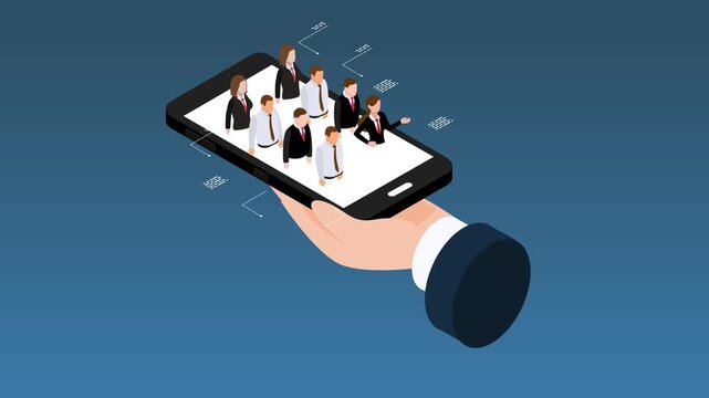 Business Team and Remote Workforce Management on Smartphone Screen 3d animation cartoon