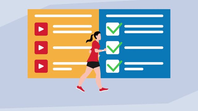 Woman Running with Workout Plan and Checklist Background cartoon animation