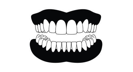 A black and white illustration of open lips revealing teeth © Design lens