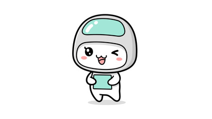 Fototapeta premium Cute astronaut character, cartoon mascot, space explorer, white and teal vector illustration