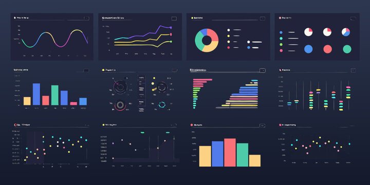 Data analysis dashboard displaying various charts and graphs for insights