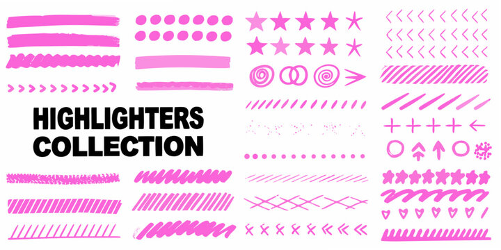 A collection of pink highlighter marks shapes and graphic elements