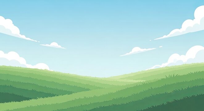 Beautiful rolling green hills under a bright blue sky with fluffy clouds