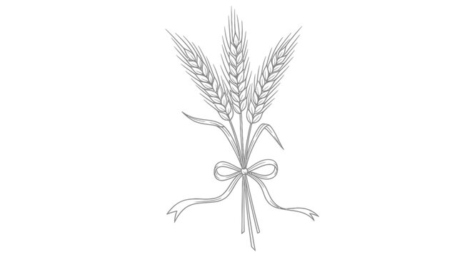 Minimalist black and white wheat stalks illustration, organic grain ears silhouette isolated on white background, agriculture and harvest symbol vector.