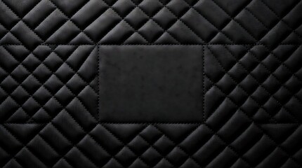 Fototapeta premium Premium black diamond quilted fabric texture background with blank central rectangular label space for mockup