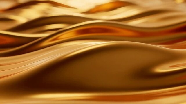 Smooth golden fabric waves texture with luxurious silk satin flowing folds and elegant shiny surface