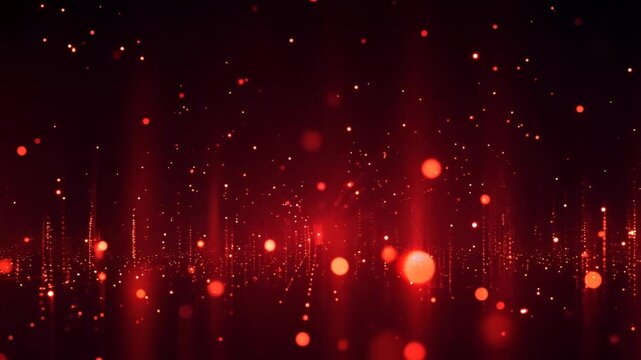 Dynamic abstract red light particles floating in a dark space, creating a futuristic and digital atmosphere. 4k Video footage.